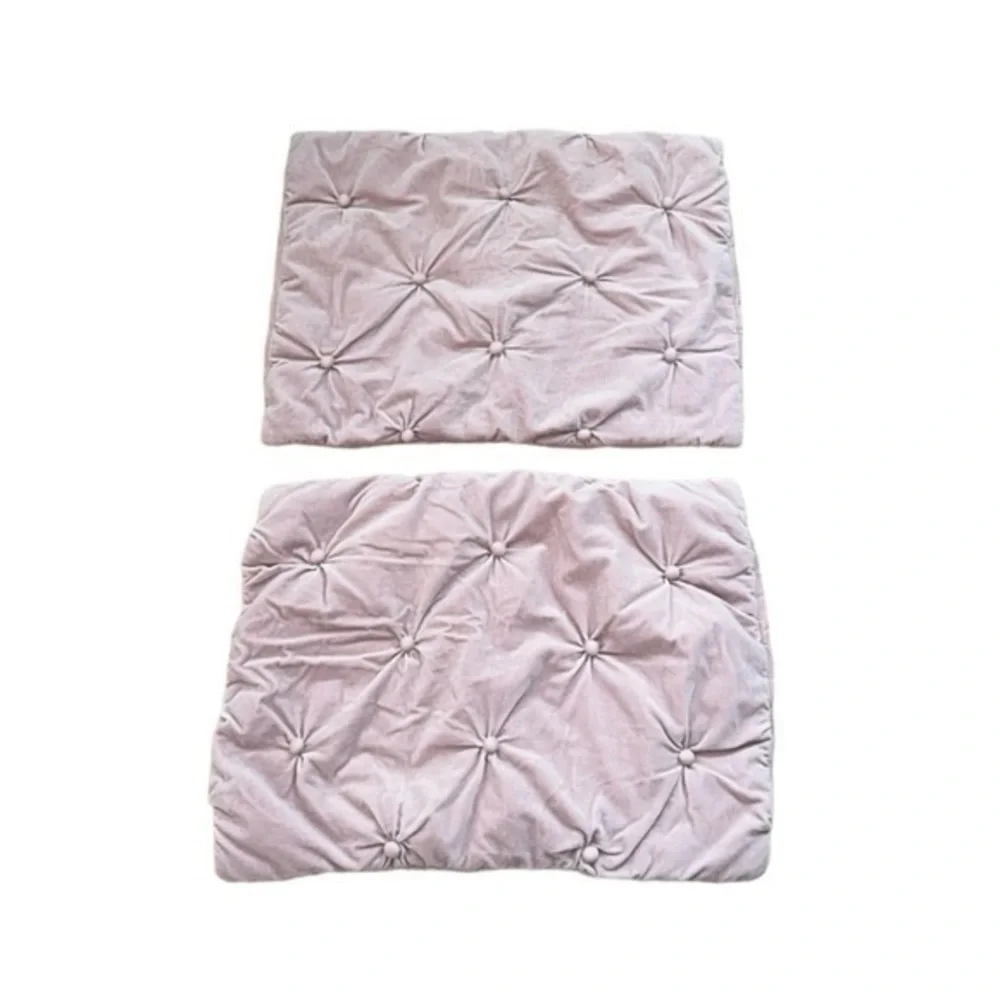 Set of 3 Restoration Hardware‎ Teen Blush Pink Cotton Velvet Tufted Shams